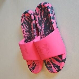 Under Armour Pink And Black Slides